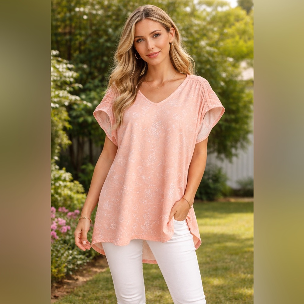 Wonderly Women's XL Pale Peack Babydoll Blouse NWT